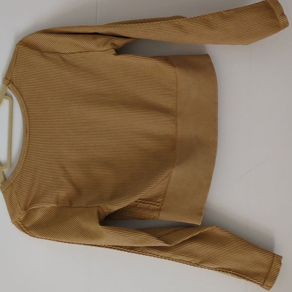 Off Line Aerie Square Neckline Long Sleeves Ribbed Cable Knit Mustard Pullover - Picture 4 of 5